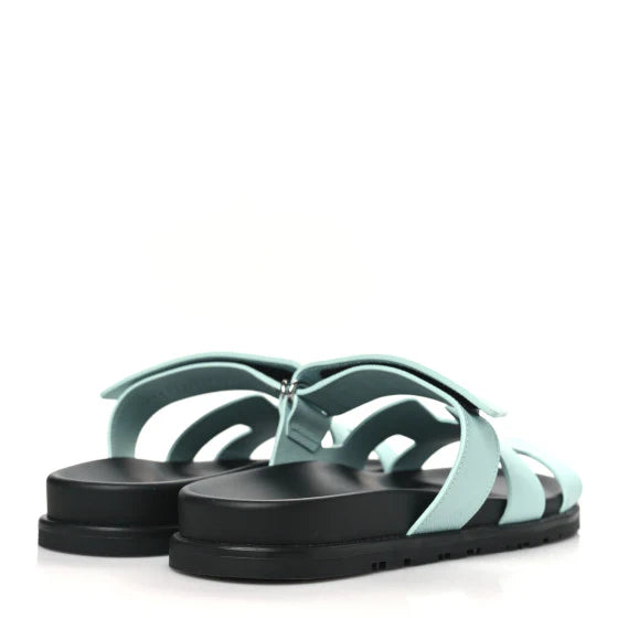 Hermes Epsom Womens Chypre Sandals 39 Bleu Cristaux