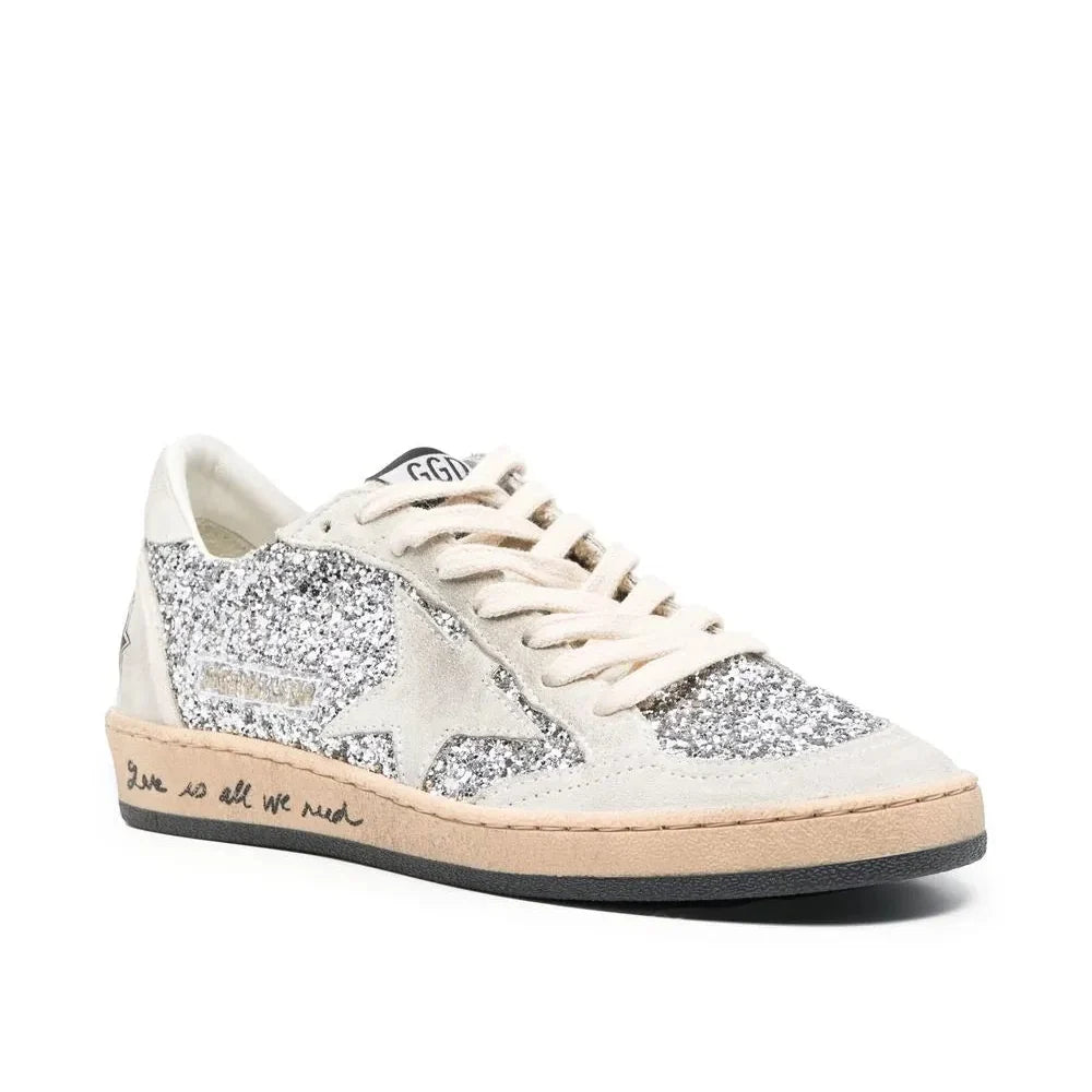 Golden Goose Ball Star trainers in silver glitter with ice-gray suede inserts