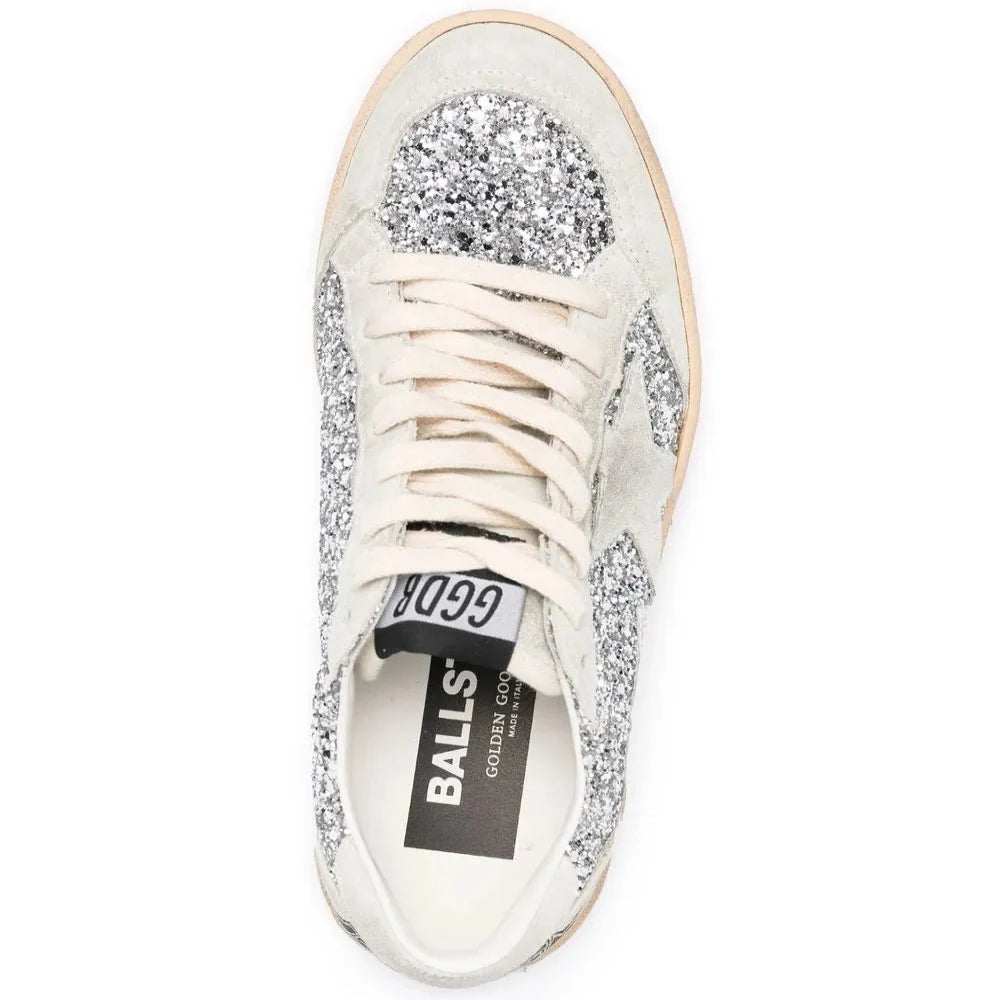 Golden Goose Ball Star trainers in silver glitter with ice-gray suede inserts