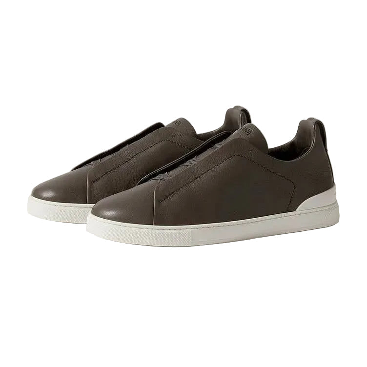 ZEGNA Triple Stitch SECONDSKIN Leather Sneakers Dark Taupe