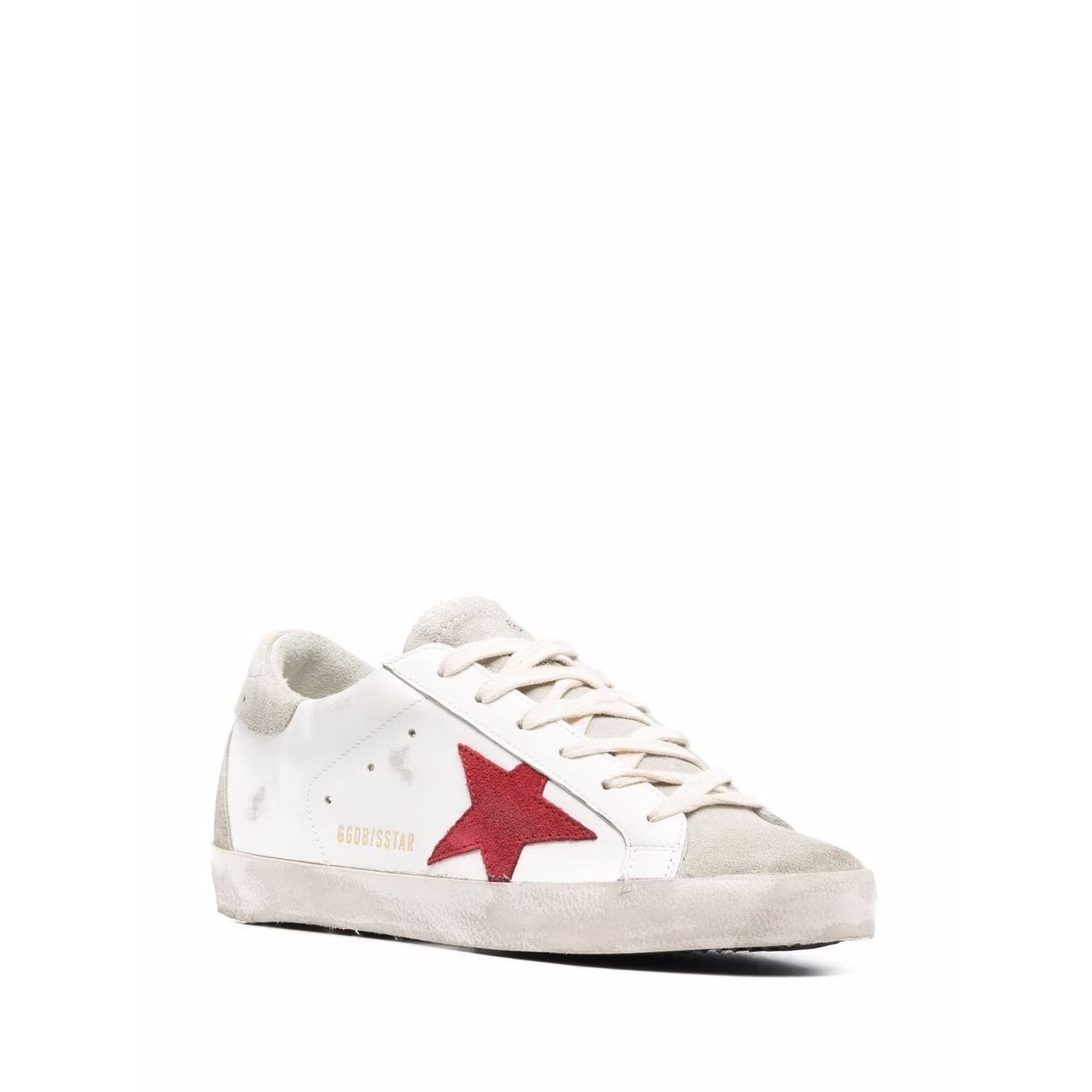 GOLDEN GOOSE Superstar red suede star and grey heels tab