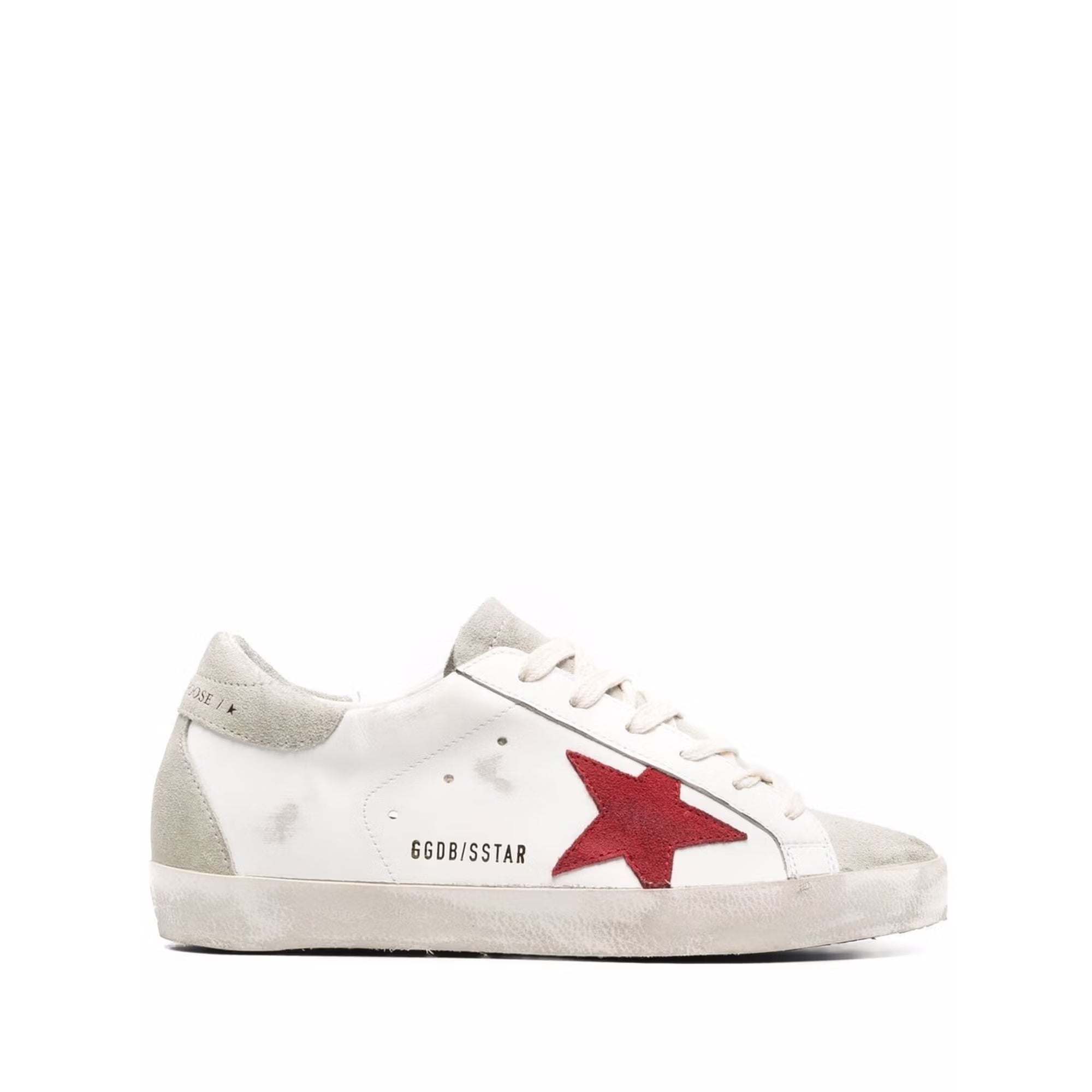 GOLDEN GOOSE Superstar red suede star and grey heels tab