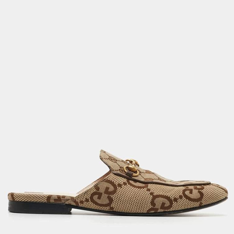 Gucci Beige/Brown GG Canvas Princetown Flat Mules