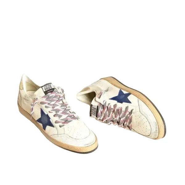 Ball Star trainers in nappa leather with blue suede star and platinum leather heels tab