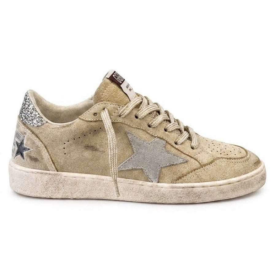 Golden Goose Ball Star beige suede, featuring the signature star detail.