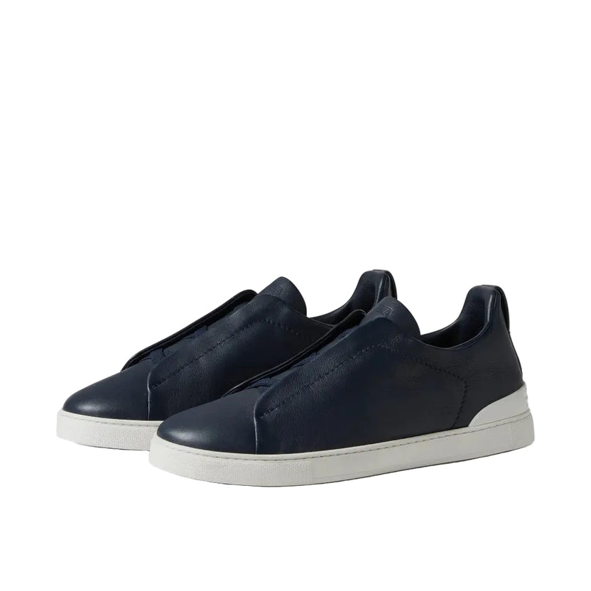 Zegna Triple Stitch Leather Blue sneakers