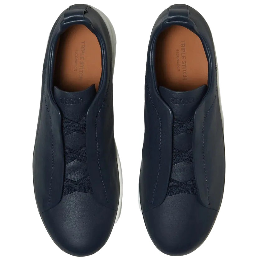Zegna Triple Stitch Leather Blue sneakers