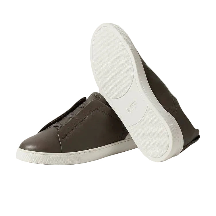 ZEGNA Triple Stitch SECONDSKIN Leather Sneakers Dark Taupe