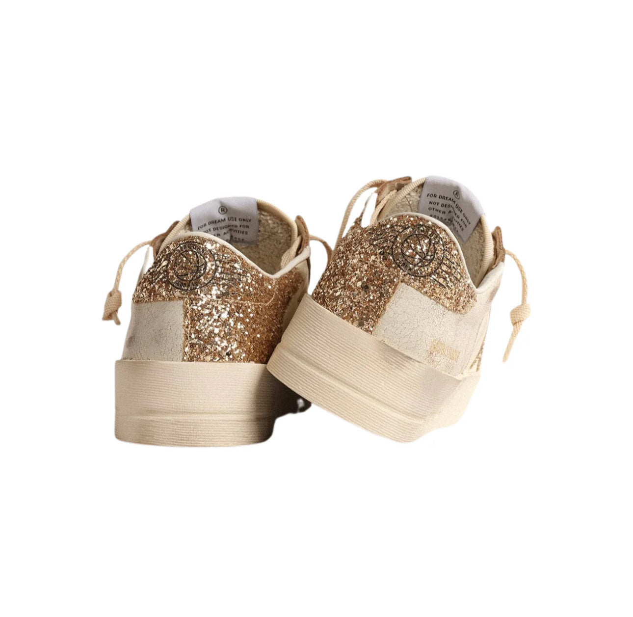 Golden Goose Stardan in ecru nappa leather with gold glitter star and heel tab(Women's)