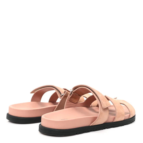 Hermes Suede Goatskin Womens Chypre Sandals Nude