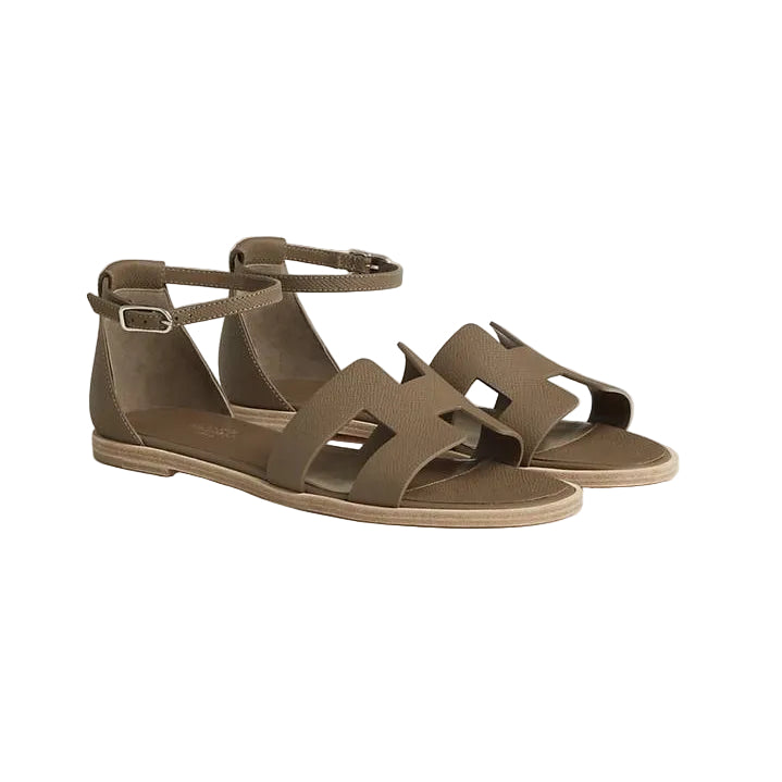 Hermès Santorini Sandals Étoupe Brown Calfskin