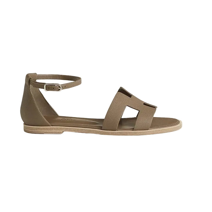 Hermès Santorini Sandals Étoupe Brown Calfskin