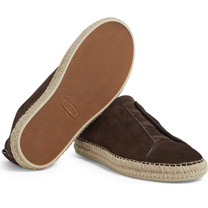 ZEGNA Dark Brown and Beige Suede Triple Stitch Espadrilles