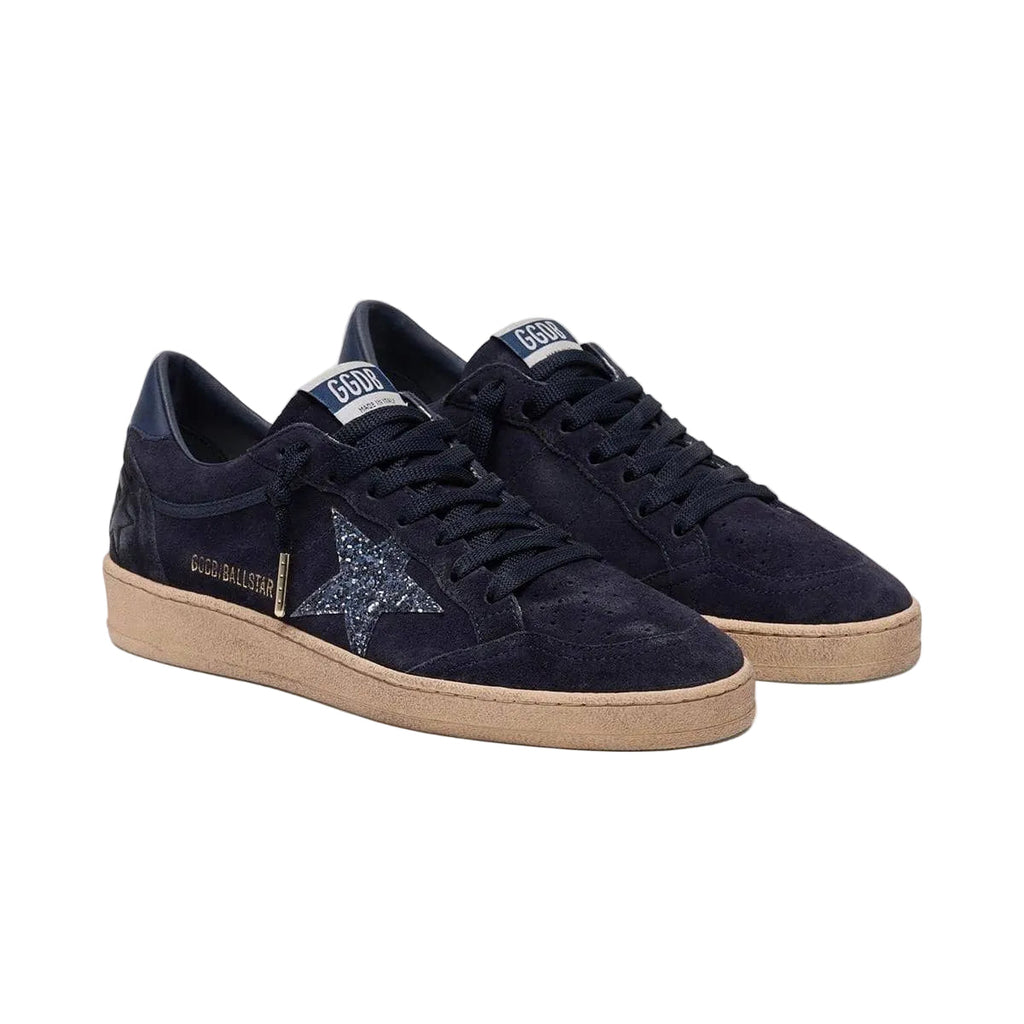 Golden Goose Ball Star in dark blue suede with dark blue glitter star sneakers