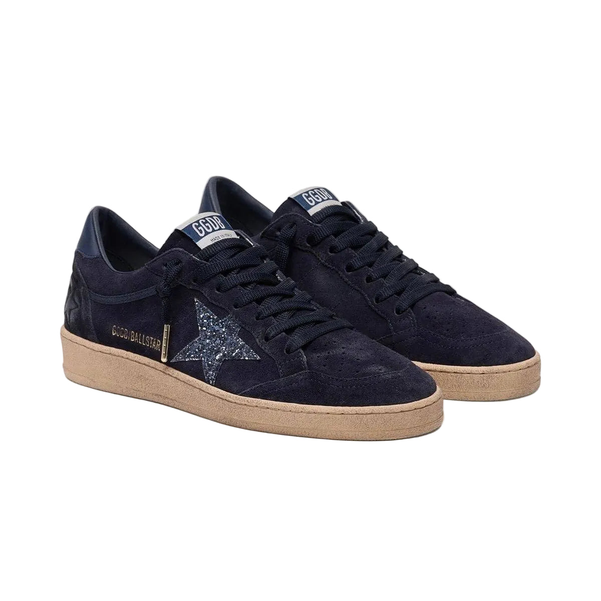 Golden Goose Ball Star in dark blue suede with dark blue glitter star sneakers