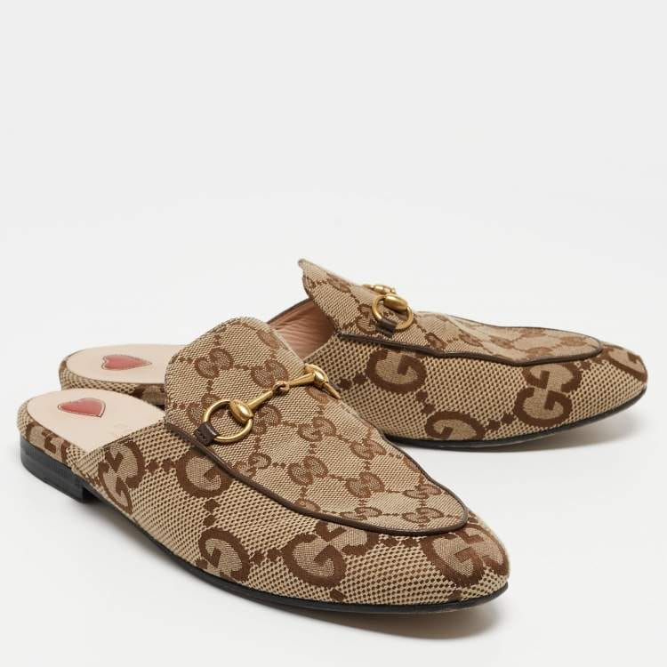 Gucci Beige/Brown GG Canvas Princetown Flat Mules