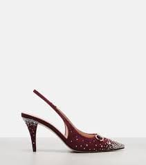 Horsebit GG Canvas 85 slingback pumps in burgundy - Gucci