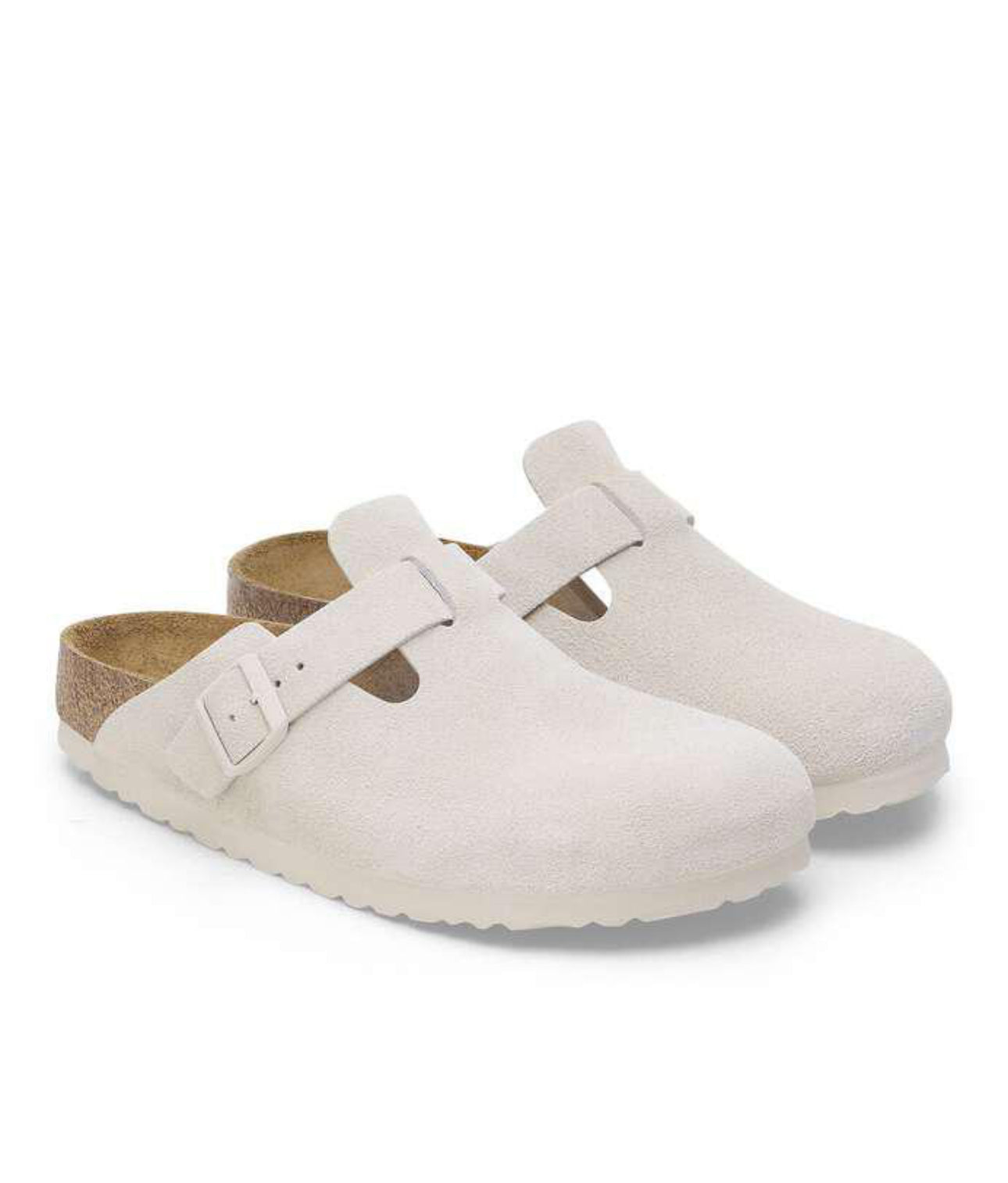 BIRKENSTOCK BOSTON SOFT FOOTBED SUEDE LEATHER-WHITE