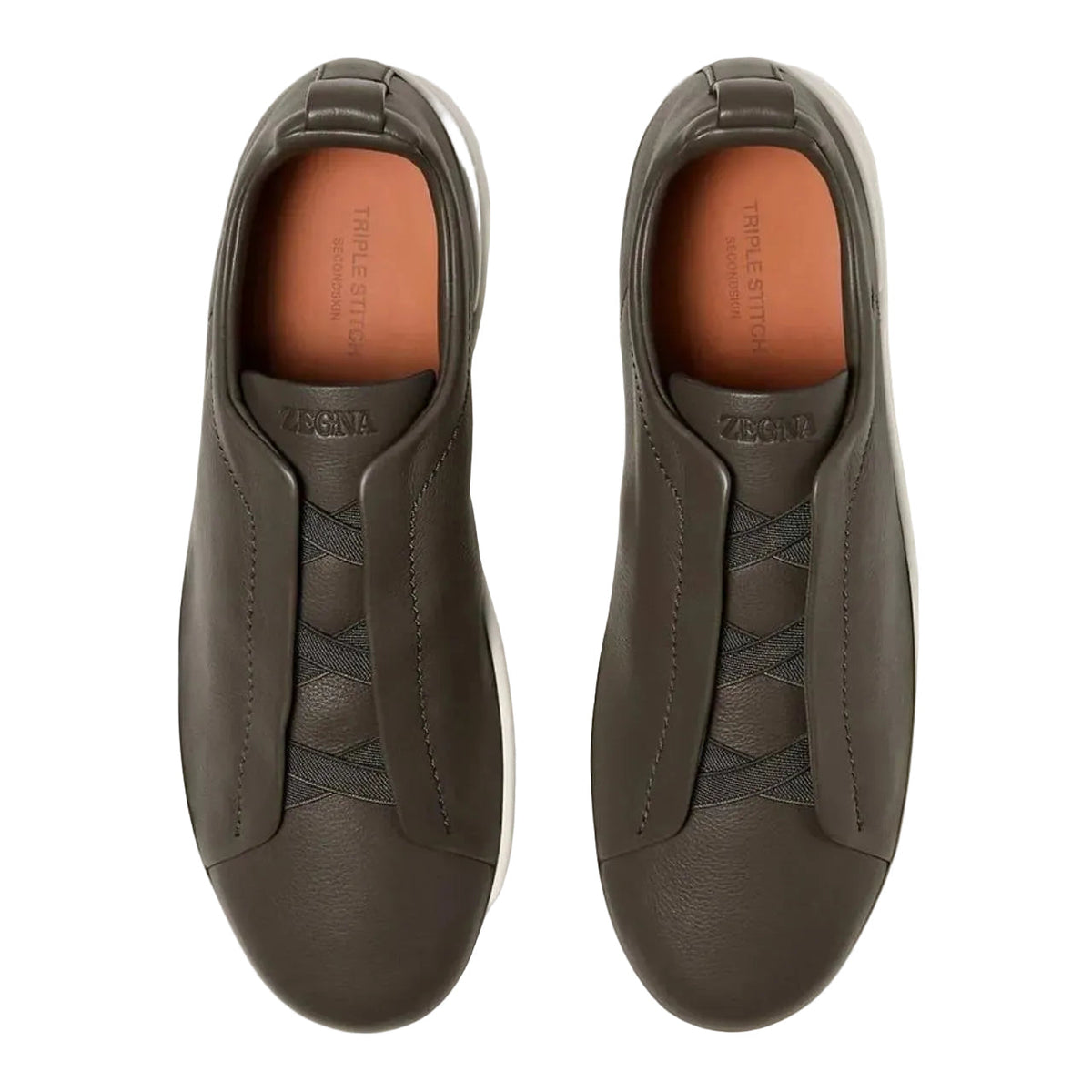 ZEGNA Triple Stitch SECONDSKIN Leather Sneakers Dark Taupe