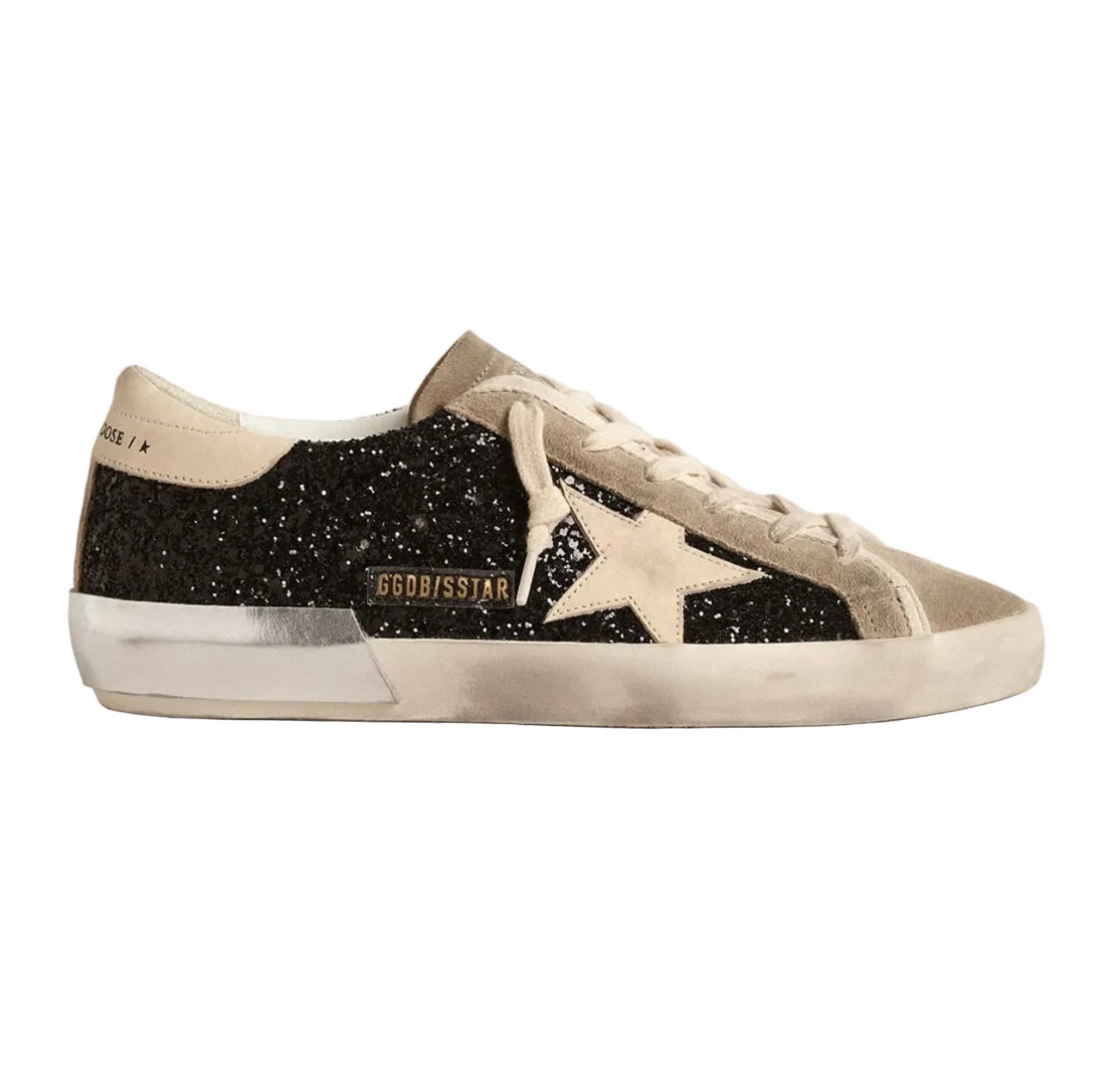 Golden Goose in black glitter with cream star and suede inserts(Women's)