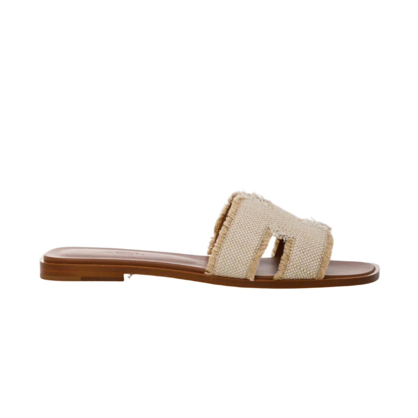 HERMES Oran Sandal Beige in Fringed Linen Canvas