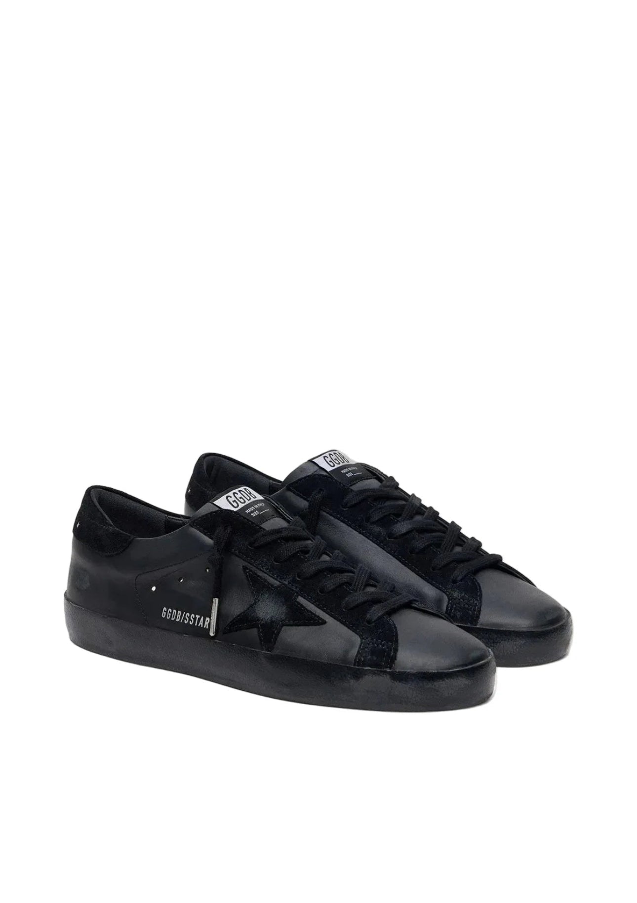 Golden Goose Men's Super-Star in black nappa with black suede star and heel tab