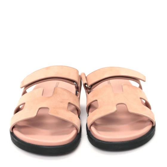 Hermes Suede Goatskin Womens Chypre Sandals Nude