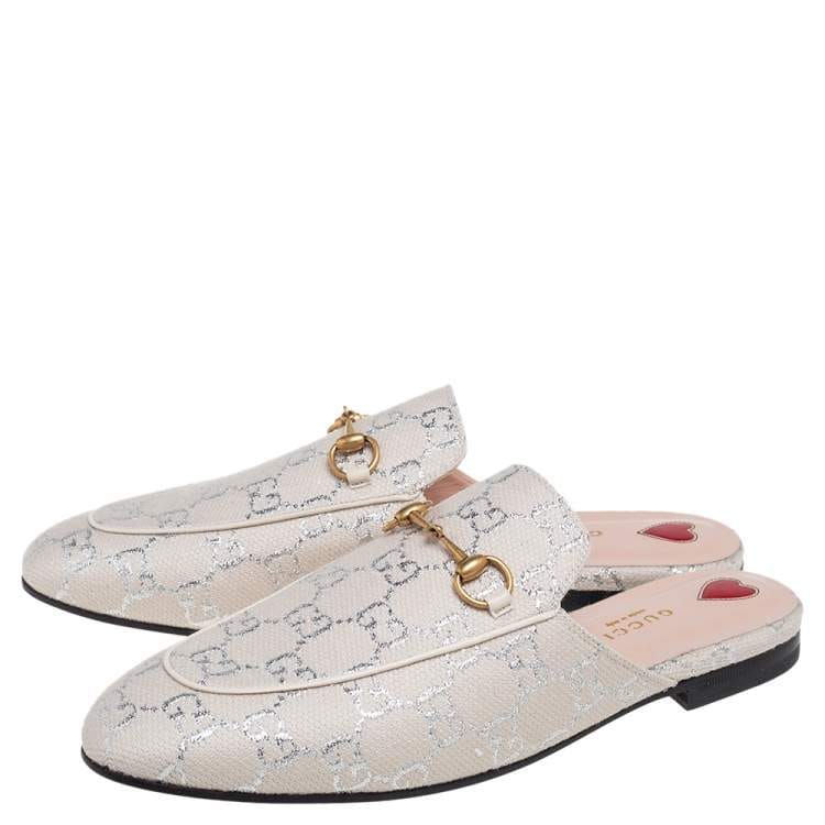 Gucci Cream Canvas Princetown Horsebit Mules