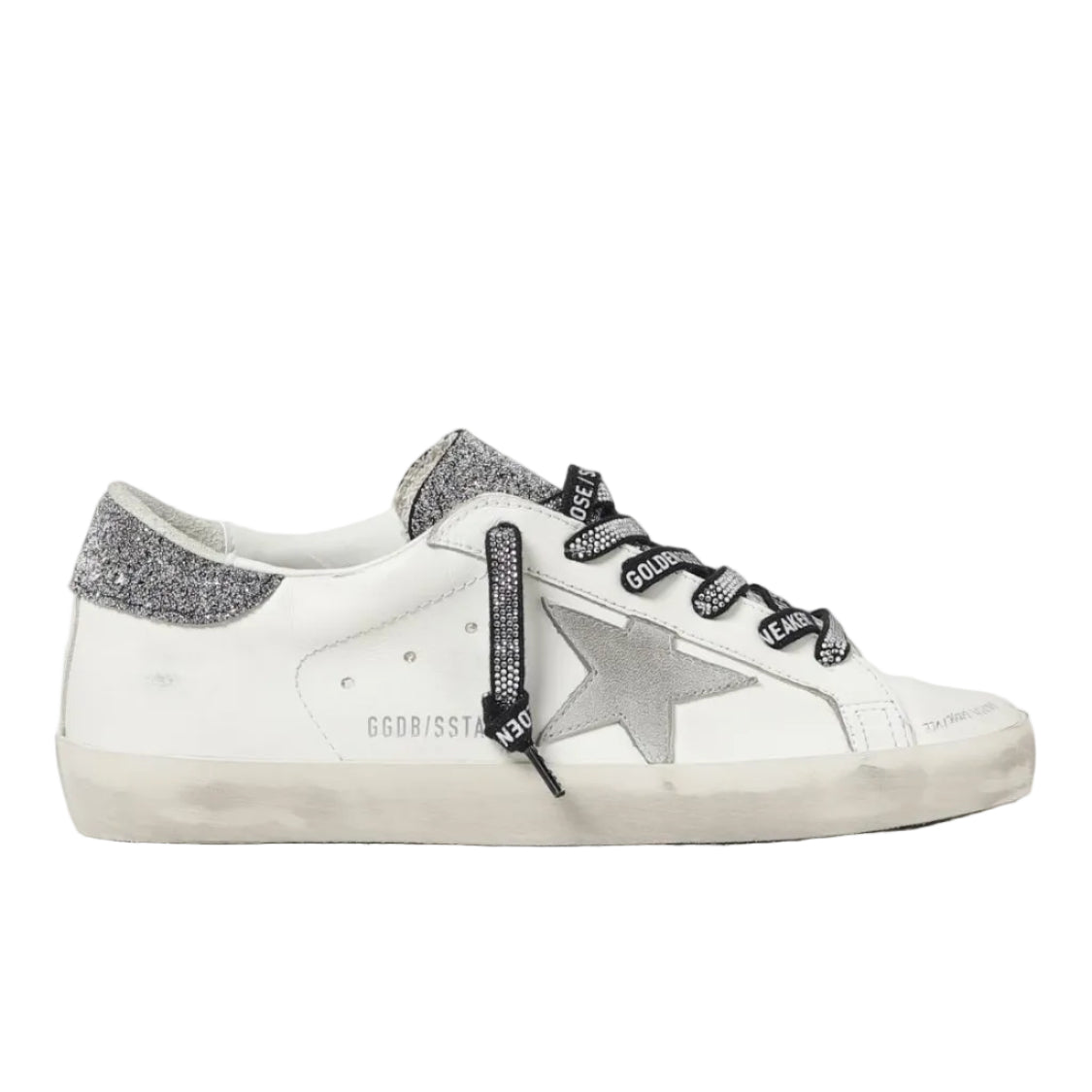 Golden Goose Super Star trainers with silver glitter heels tab