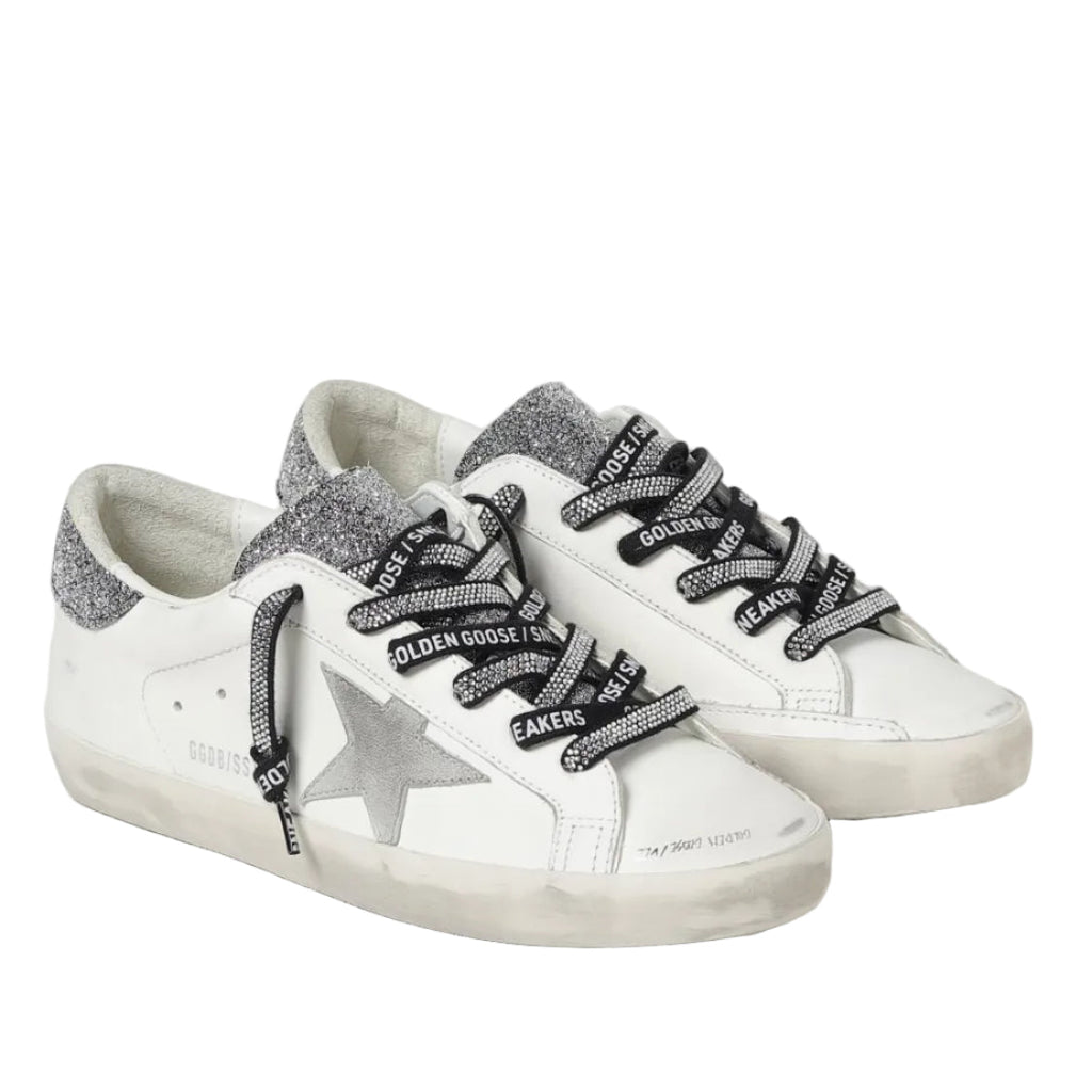 Golden Goose Super Star trainers with silver glitter heels tab