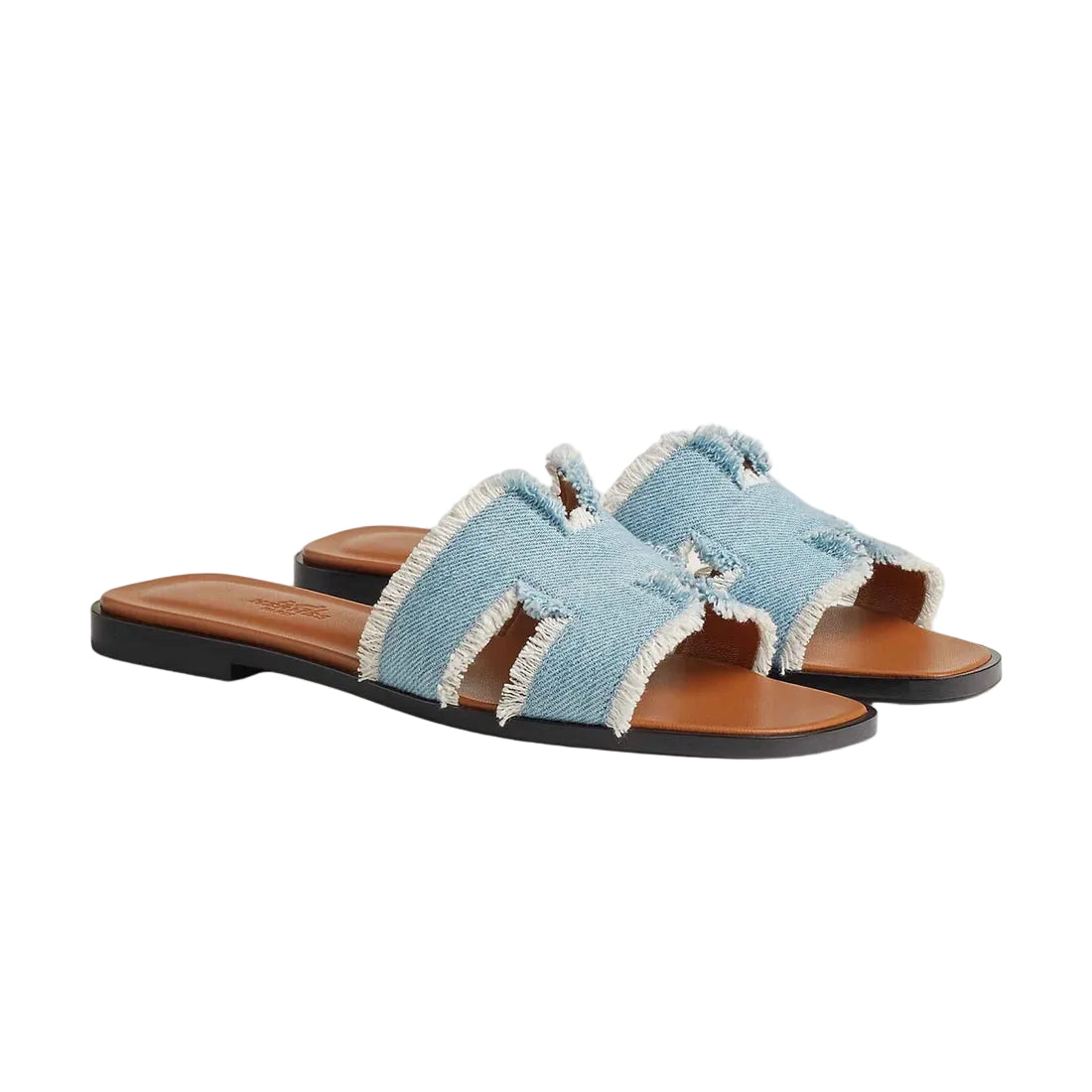 Hermes Oran Sandal Fringed Denim Bleu Clair