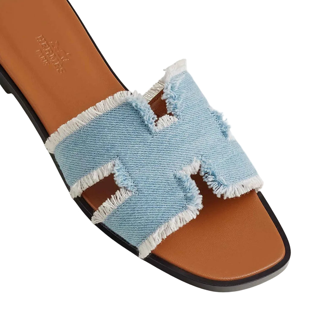 Hermes Oran Sandal Fringed Denim Bleu Clair