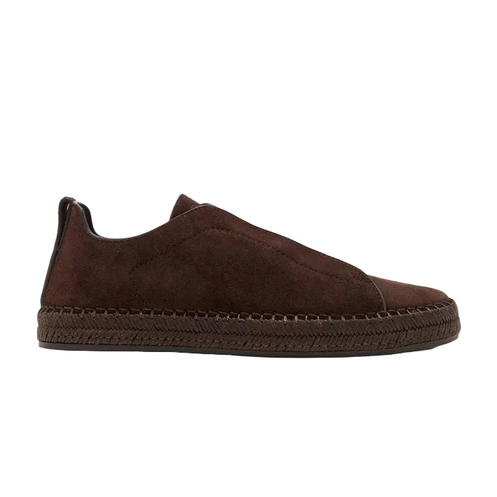 ZEGNA Dark Brown Suede Triple Stitch Espadrilles