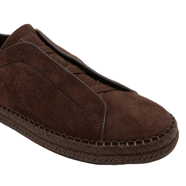 ZEGNA Dark Brown Suede Triple Stitch Espadrilles