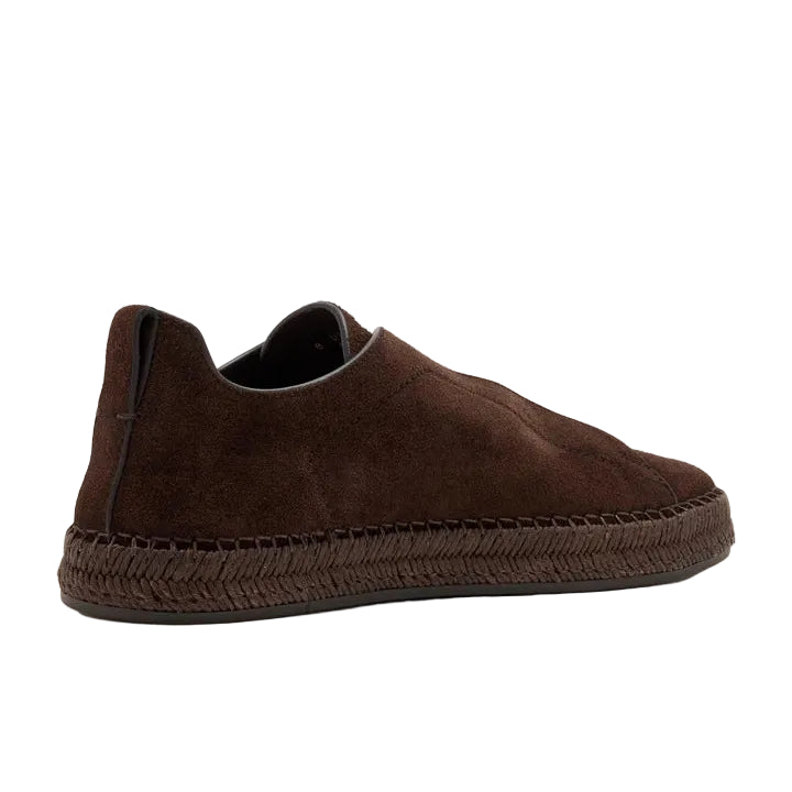 ZEGNA Dark Brown Suede Triple Stitch Espadrilles