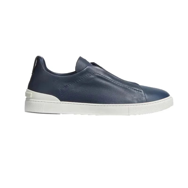 Zegna Triple Stitch Leather Blue sneakers
